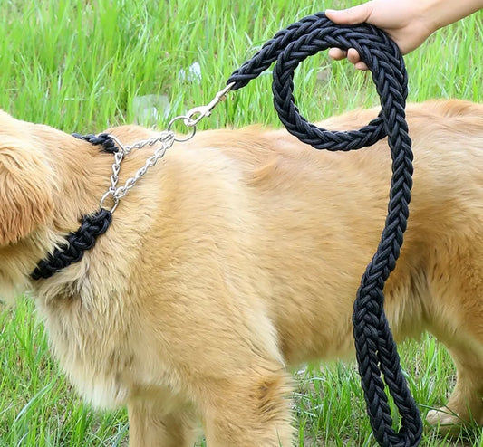 Nylon Braided Dog Rope Leash with Collar Set - Heavy Duty